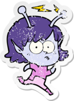 adesivo angustiado de uma garota alienígena de desenho animado png