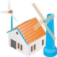 House with windmill of isometric style vector