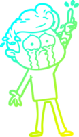 cold gradient line drawing of a cartoon crying man trying to ask a question png
