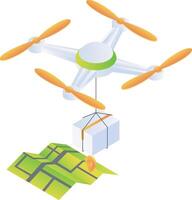 Drone flies with delivery box and location map vector