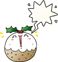 cute cartoon christmas pudding with speech bubble in smooth gradient style png