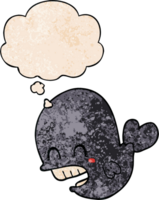 cartoon whale with thought bubble in grunge texture style png