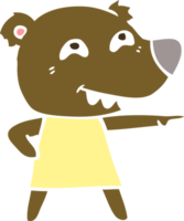dessin animé de style plat couleur pointant ours fille montrant des dents png