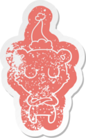 peaceful quirky cartoon distressed sticker of a polar bear wearing santa hat png