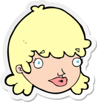 autocollant d'un visage féminin de dessin animé avec une expression surprise png