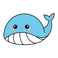 Cute kawaii whale emoji icon vector