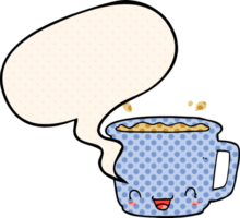 cartoon cup of coffee with speech bubble in comic book style png