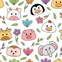 Cute kawaii emoji animal icons pattern vector