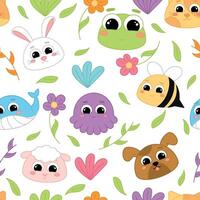 Cute kawaii emoji animal icons pattern vector