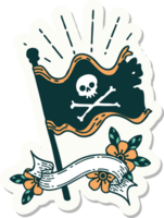 autocollant d'un style de tatouage agitant un drapeau pirate png