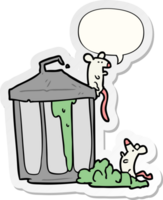 cartoon old metal garbage can with mice with speech bubble sticker png