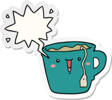 linda dibujos animados café taza con habla burbuja pegatina png