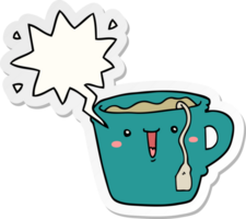 schattig tekenfilm koffie kop met toespraak bubbel sticker png