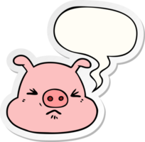 dessin animé en colère porc visage avec discours bulle autocollant png