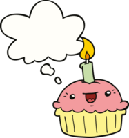 cartoon cupcake with candle with thought bubble png