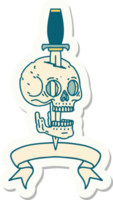 tattoo style sticker with banner of a skull png