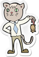 sticker of a cartoon business cat with dead mouse png