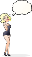 cartoon attractive woman in short dress with thought bubble png