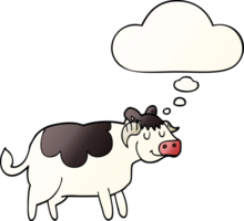 cartoon cow with thought bubble in smooth gradient style png