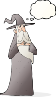 cartoon old wizard with thought bubble png