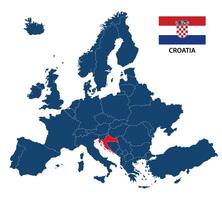 ilustración de un mapa de Europa con destacado Croacia y croata bandera aislado en un blanco antecedentes vector