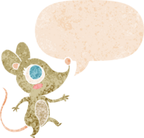 cartoon mouse with speech bubble in grunge distressed retro textured style png