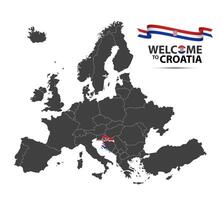 illustration of a map of Europe with the state of Croatia in the appearance of the Croatian flag and Croatian ribbon isolated on a white background vector