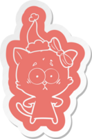 quirky cartoon  sticker of a cat wearing santa hat png