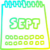 cold gradient line drawing of a cartoon calendar showing month of september png