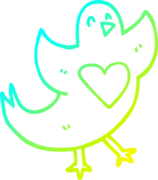 du froid pente ligne dessin de une dessin animé oiseau avec l'amour cœur png