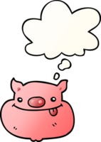 cartoon happy pig face with thought bubble in smooth gradient style png