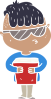 menino de desenho animado de estilo de cor plana usando óculos escuros png