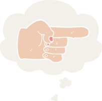 cartoon pointing hand with thought bubble in retro style png