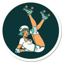 Aufkleber mit Tätowierung im traditionellen Stil eines Pinup-Roller-Derby-Mädchens png