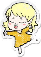 distressed sticker of a pretty cartoon elf girl dancing png