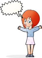 cartoon woman with open arms with speech bubble png