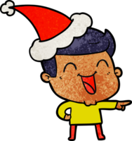 main tiré texturé dessin animé de une homme en riant portant Père Noël chapeau png