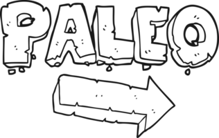 hand drawn black and white cartoon paleo diet pointing arrow png