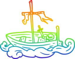 rainbow gradient line drawing of a old shipwrecked boat png