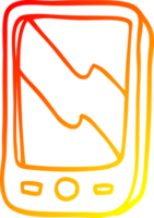 warm gradient line drawing of a cartoon mobile phone png