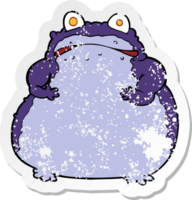 retro distressed sticker of a cartoon fat frog png