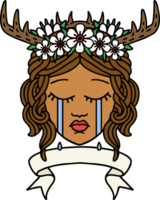 Retro Tattoo Style crying human druid with banner png