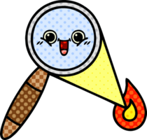 comic book style cartoon of a magnifying glass png