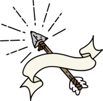 scroll banner with tattoo style old flint tip arrow png