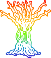 rainbow gradient line drawing of a cartoon spooky tree png