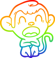 rainbow gradient line drawing of a yawning cartoon monkey png