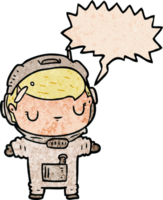 mignonne dessin animé astronaute avec discours bulle dans rétro texture style png