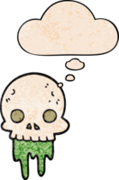 cartoon spooky halloween skull with thought bubble in grunge texture style png