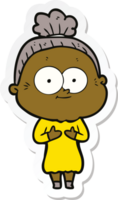 sticker of a cartoon happy old woman png