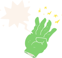 cartoon spooky magic hand with speech bubble in retro style png